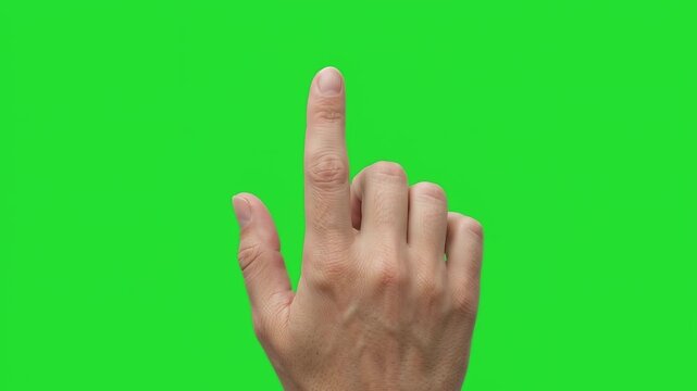 Confident Hand Gesture Point Finger Tap Virtual Screen Click Touch Interface Technology Digital Presentation Chroma Key Background