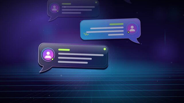 Chat bubbles message notifications endless loop motion graphic on dark digital background