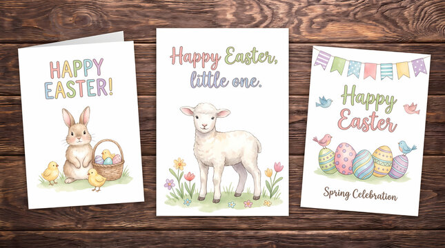 cute easter card set with happy easter typography greeting card poster flyer banner templates for spring holiday celebrations