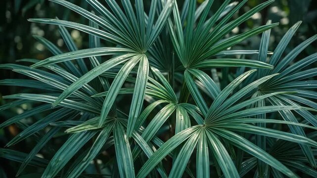 Lush tropical palm fronds background texture
