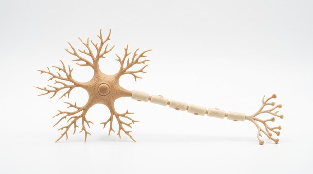 3d render of a biological nerve cell neuron showing branches and axon connection