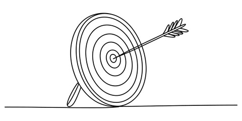 Single line drawing of an arrow hitting the center target isolated on transparent background © ShaplaDrawing