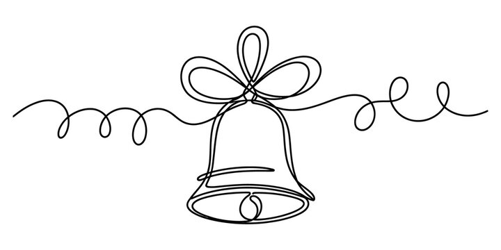 Continuous line drawing of a christmas bell with a bow isolated on transparent background