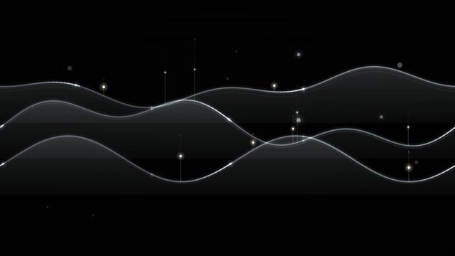 Smooth looping wave pattern with glowing particles set against a dark digital abstract background