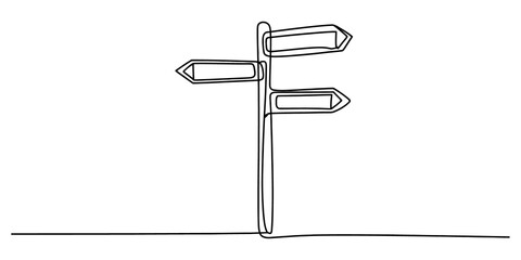 Continuous line drawing of a wooden road signpost isolated on transparent background © IshanBabu
