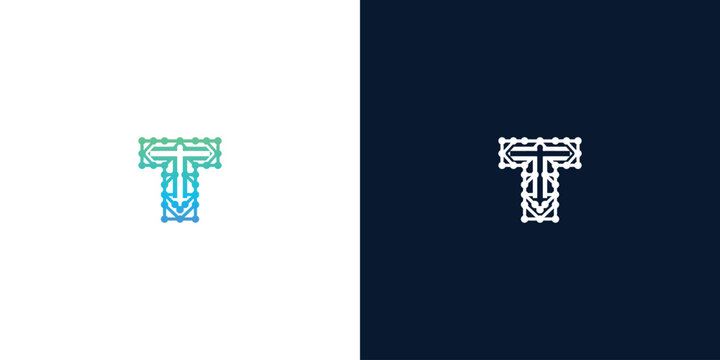 Modern digital letter T logo design with circuit board pattern for technology and innovation branding