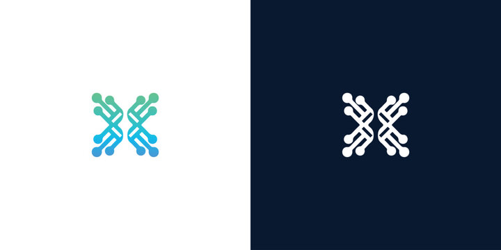 Abstract Letter X Tech Circuit Logo Design Concept for Technology Network and Cyber Data Science Company
