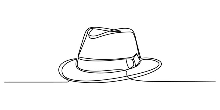 Fedora hat drawing in a simple continuous single line style isolated on transparent background