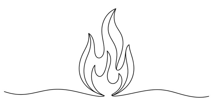 Simple line art drawing of a fire flame icon isolated on transparent background