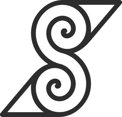 Monograms the letter S and paper rolls. Spiral, unique, antique and elegant © Malika
