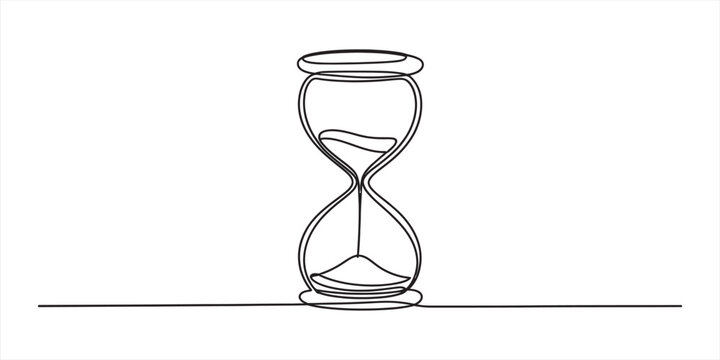 Continuous single line drawing of an hourglass showing the concept of time passing and deadline pressure