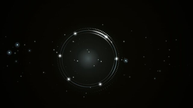 Glowing spiral galaxy loop animation with orbiting stars