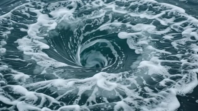 Dangerous rip current swirling eddy motion in deep blue ocean water