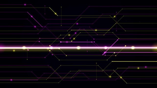 A glowing horizontal line with intersecting geometric patterns creates a looping digital background.