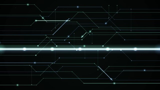A glowing horizontal line with connecting network patterns in a looping digital animation