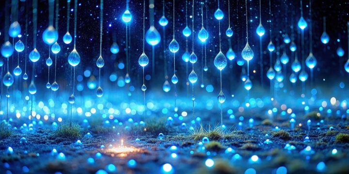 Soft blue tears of Noctiluca scintillating under starry sky in Matsu at night , noctiluca blue tears shimmering, water droplets