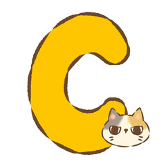 背景透過のもっちり手描きイラスト　アニマルアルファベット　C　猫 © hiyokomame