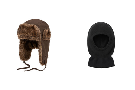 Winter trapper hat and black balaclava set