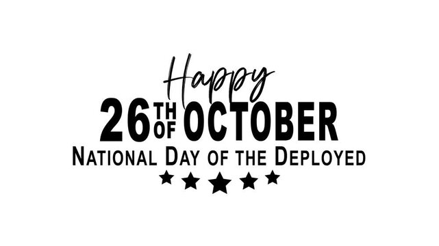 Bold black typography marks national day of the deployed, october 26, making banners for greetings, social media, and holiday promotions.