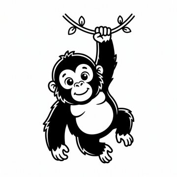 Cute cartoon monkey hanging from a vine vector illustration
