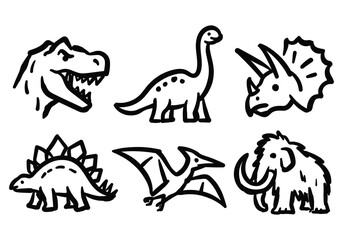 Cute Dinosaur and Prehistoric Animals Doodle Clipart Vector Set for Kids Craft Design © Gopal