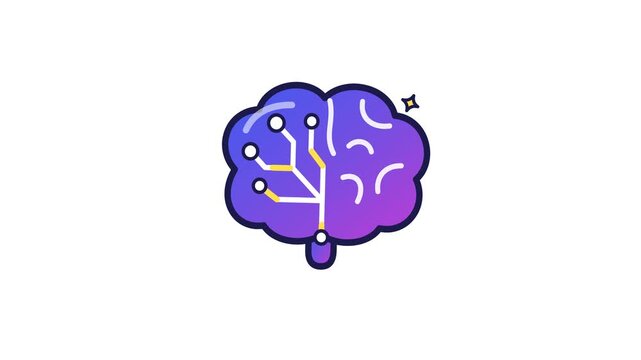 Modern graphic illustration of a brain combining organic and digital elements, symbolizing artificial intelligence, machine learning, and cognitive technological advancements