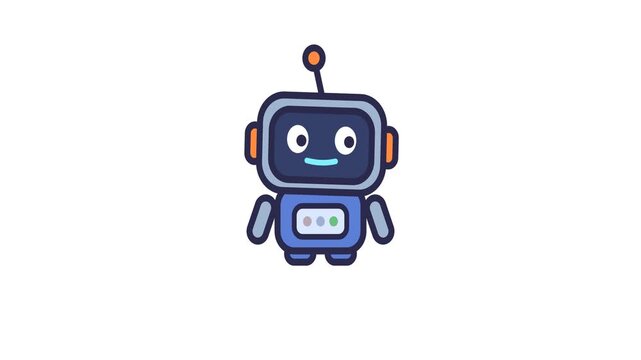 Friendly blue cartoon robot character illustration with a happy face and antenna, representing modern artificial intelligence and digital assistance concepts