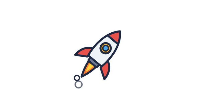 Vibrant cartoon rocket soaring upwards, symbolizing business startup success, new project launch, innovation, and rapid progress towards ambitious goals