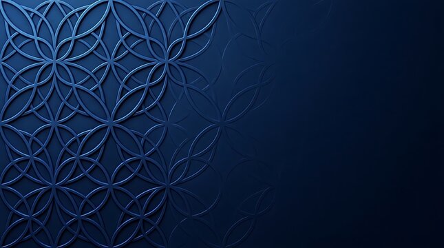 Intricate deep blue geometric pattern with embossed floral elements creating an elegant textured background