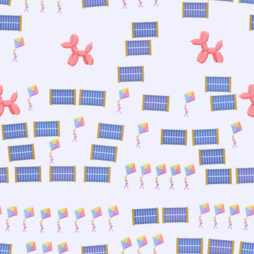 Pink balloon dogs and colorful kites pattern