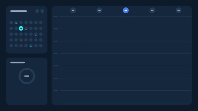 Digital dashboard interface displaying project management tasks and charts