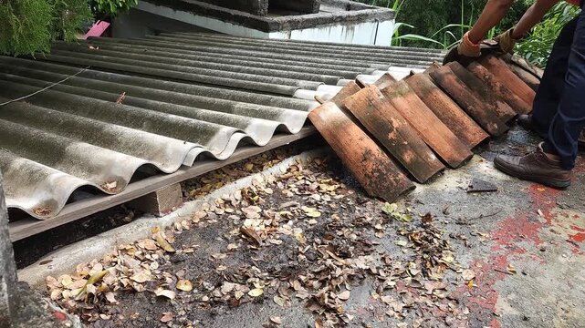 Removing Clay Tiles from Edge of Corrugated Metal Roof