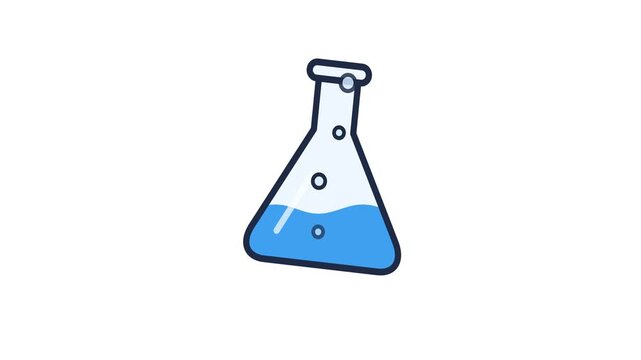 Simple vector icon of a lab flask with blue liquid, symbolizing scientific research, chemistry, and educational discovery for modern graphic applications