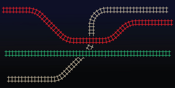A colorful train tracks background. Vector template design.