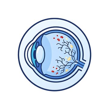 Human eye cross section anatomy icon showing retina blood vessels and diabetic retinopathy condition