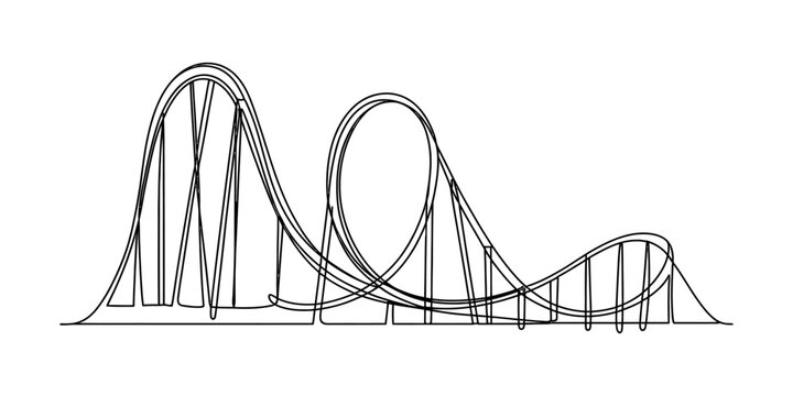 Simple hand drawn sketch of a rollercoaster track with a large loop and hills for an amusement park theme