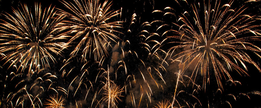 Banner Golden Firework celebrate anniversary independence day night time celebrate national holiday. Countdown 2026 party time event. Happy new year 2027, 4th of july holiday festival with copy space