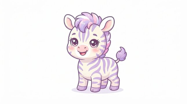 Cute cartoon zebra illustration with pastel colors and a cheerful expression