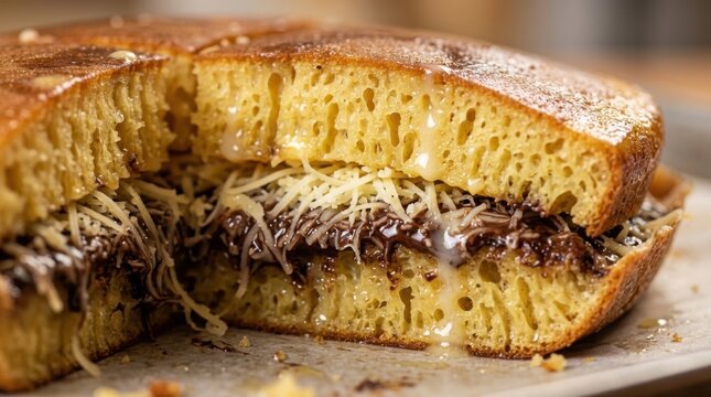 Delicious Indonesian Martabak Manis with Chocolate and Cheese Filling.