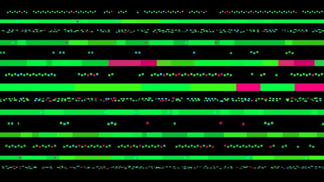 Abstract digital glitch pattern with green and pink lines. 4K video