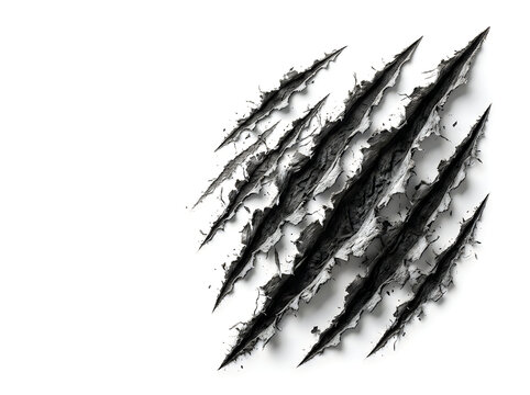 Monster Claw Scratches and Ripped Paper Slash Marks with Copy Space Isolated on White Background