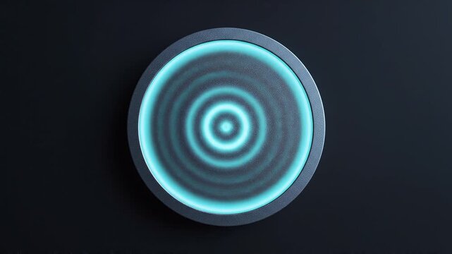 Circular Sensor with Pulsing Cyan Signal Rings on Dark Background