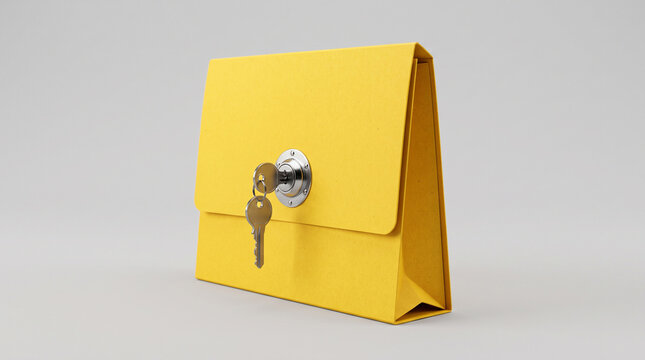 Secure your sensitive information with this minimalist yellow folder featuring a metal key lock. A conceptual representation of data security, privacy, and confidentiality.