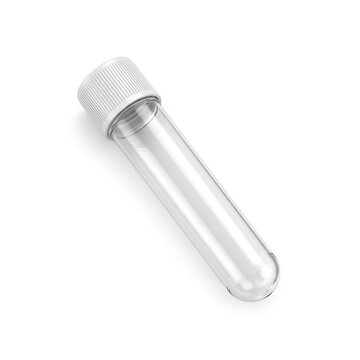 Laboratory science empty glass test tube white plastic cap clinical