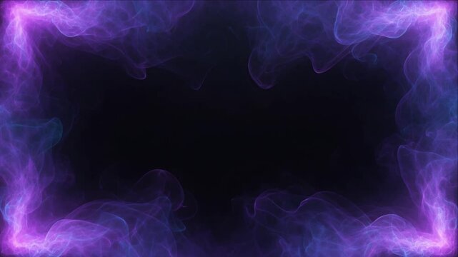 Fire Smoke Lava Backgrounds, Glowing Purple Blue Abstract Border Around Dark Center, Mystical Energy Frame with Atmospheric Texture for Digital Art, Creative Design and Compositing