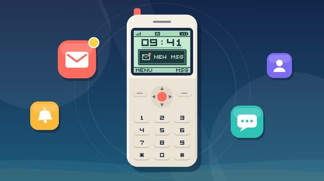 Retro Feature Phone Animation with App Icons and Messages