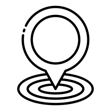 radius outline icon. pin over concentric rings. nearby search area. zone and geofence