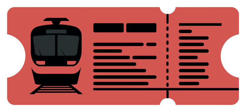 Train Ticket Illustration: A stylized red train ticket with an illustration of a train's front is displayed, ready for a journey.