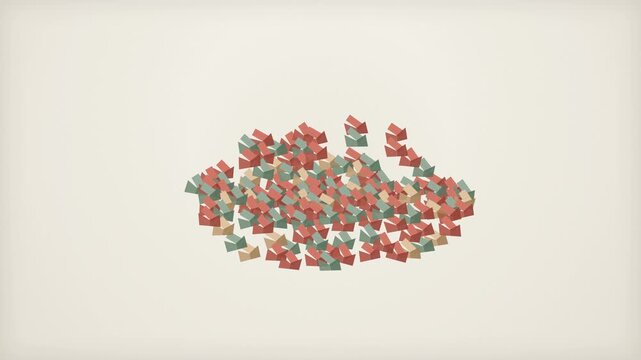 Three Sequential Frames Displaying A Cluster Of Small Red And Green Paper Envelopes Moving On A Pale Background
