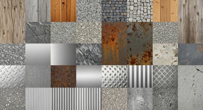The image presents a collection of diverse, high-resolution textures arranged in a grid.